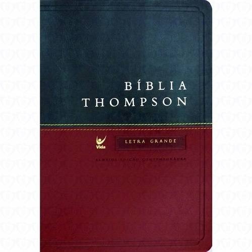 Bíblia Thompson capa de couro vinho e azul